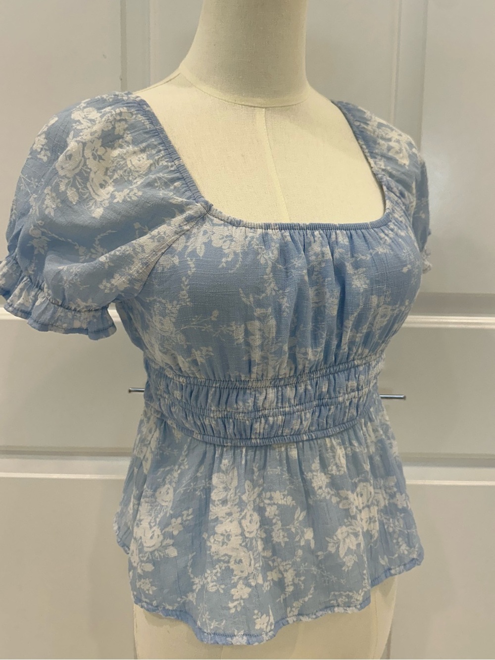 Trixxi Girl, Girls' Light Blue Floral Smocked Puff Sleeve Top
